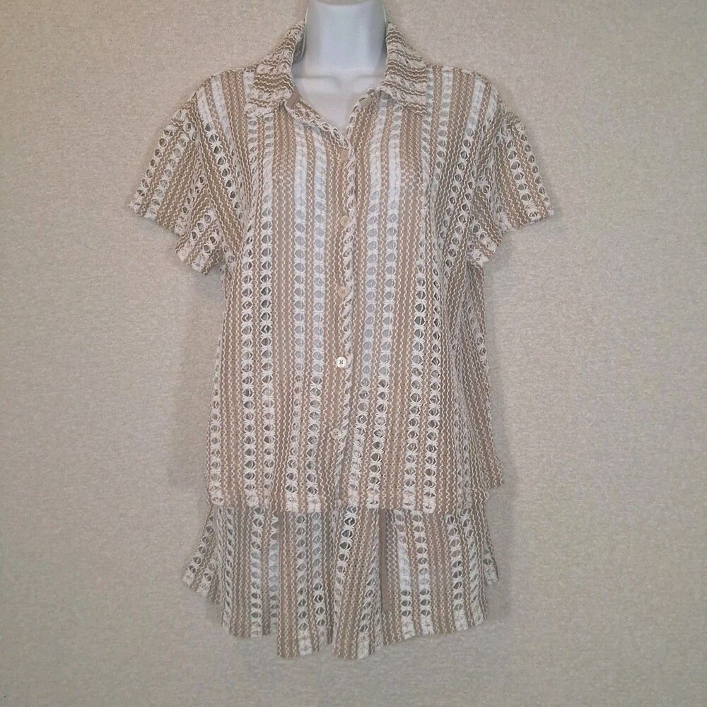 Crochet Knit Cover Up Set Sz 8 Striped Beach Resort Vacation Island Boho Coastal